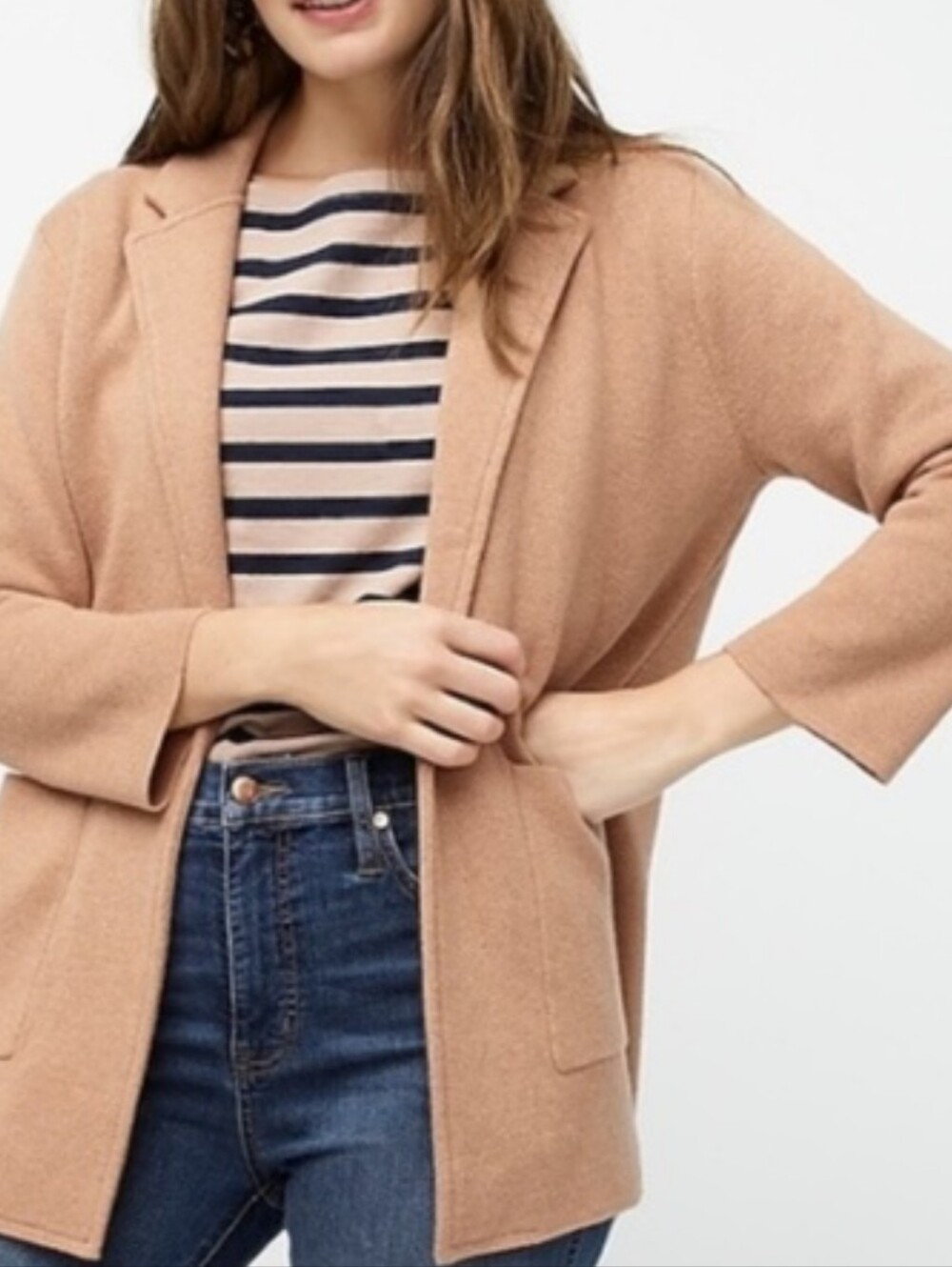 J. Crew Open Front Beige Merino Wool Blend Knit Jacket